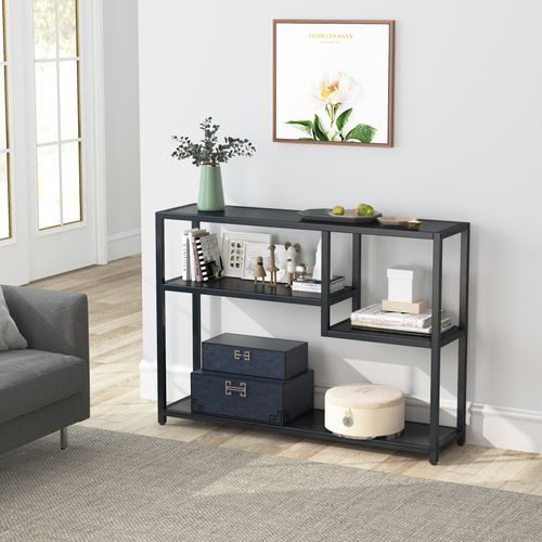 Petite Table D'entrée Noire Avec Compartiments De Rangement, 108 Cm