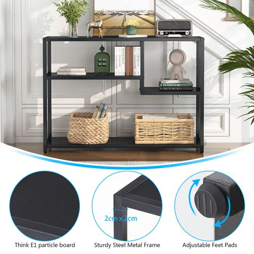 Petite Table D'entrée Noire Avec Compartiments De Rangement, 108 Cm
