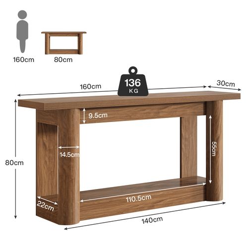 Table Console De 160 Cm, 2 Niveaux De Long, Table De Couloir Avec Rangement, Marron Rustique