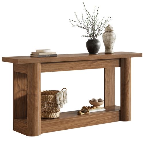 Table Console De 160 Cm, 2 Niveaux De Long, Table De Couloir Avec Rangement, Marron Rustique