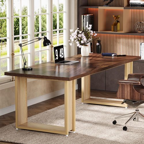 Bureau 160cm, Table Simple En Bois, Grande Table D'ordinateur Brun Rustique Pour Affaires