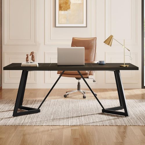 Grand Bureau Rectangulaire Pour Ordinateur Portable Avec Structure En Métal - 180 Cm - Noir