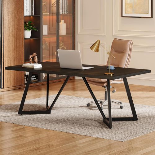 Grand Bureau Rectangulaire Pour Ordinateur Portable Avec Structure En Métal - 180 Cm - Noir