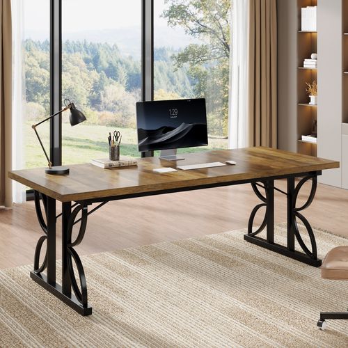 Bureau De Direction 180 Cm, Grand Bureau D'ordinateur Avec Structure Métallique Robuste