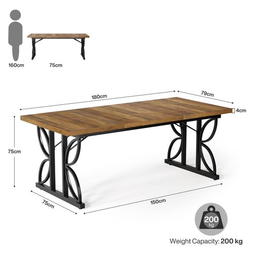 Bureau De Direction 180 Cm, Grand Bureau D'ordinateur Avec Structure Métallique Robuste