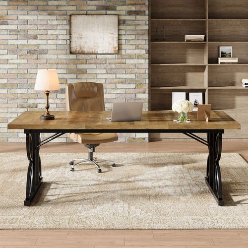 Bureau De Direction 180 Cm, Grand Bureau D'ordinateur Avec Structure Métallique Robuste