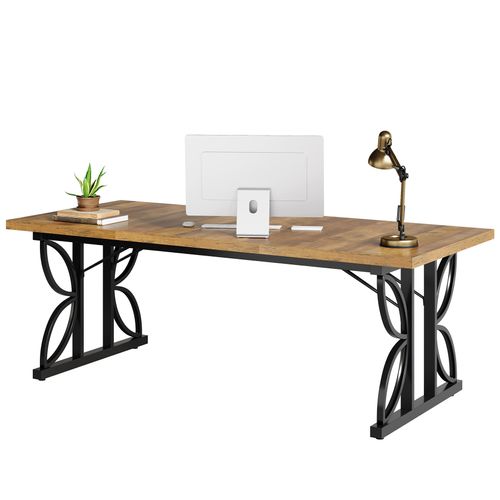 Bureau De Direction 180 Cm, Grand Bureau D'ordinateur Avec Structure Métallique Robuste