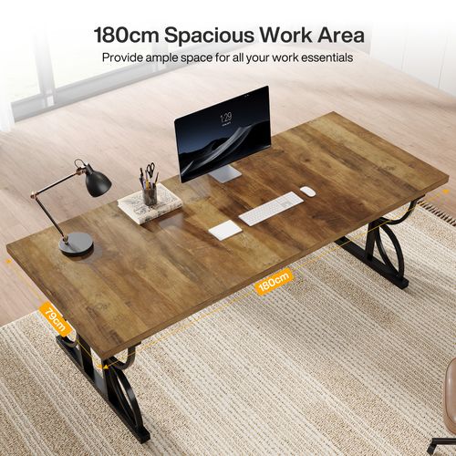 Bureau De Direction 180 Cm, Grand Bureau D'ordinateur Avec Structure Métallique Robuste