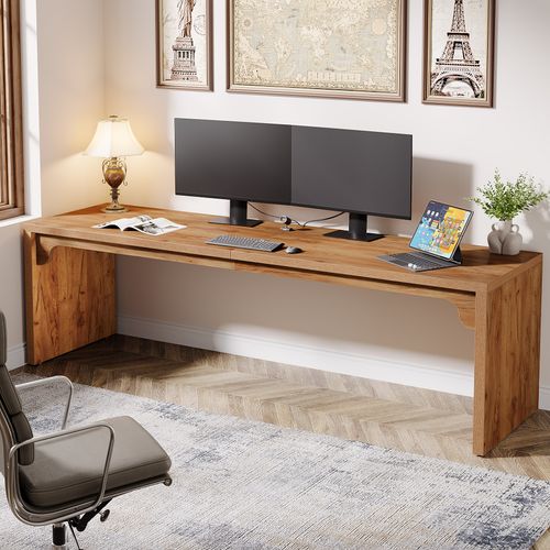 Bureau D'ordinateur De 180 Cm De Long, Bureau Extra Long En Bois Pour Poste De Travail