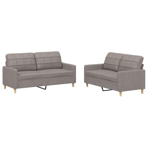 Ensemble De Canapés 2 Pièces Avec Coussins Taupe Tissu