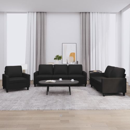 Ensemble De Canapés 3 Pièces Avec Coussins Noir Similicuir