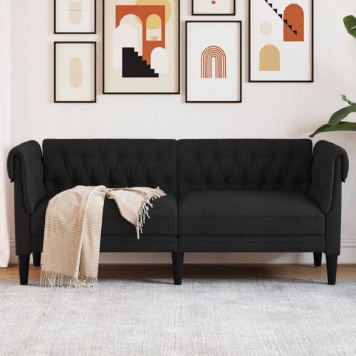 Canapé Chesterfield 2 Places Noir Tissu
