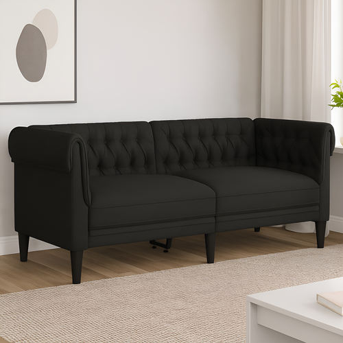 Canapé Chesterfield 2 Places Noir Tissu