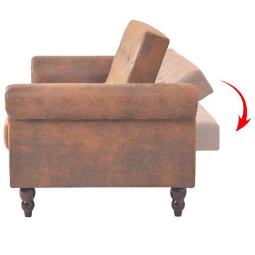 Canapé à 2 Places Convertible Accoudoir Daim Synthétique Marron