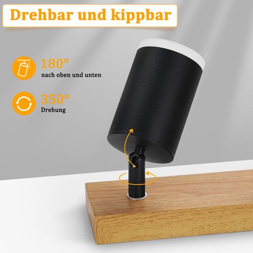 Plafonnier Spot De Plafond 4 Flammes Plafonnier Bois Gu10 355° Orientable Noir Vintage Industriel