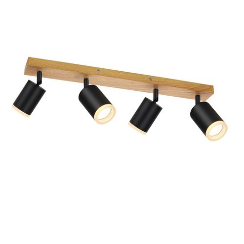 Plafonnier Spot De Plafond 4 Flammes Plafonnier Bois Gu10 355° Orientable Noir Vintage Industriel