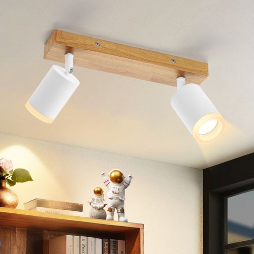 Spot De Plafond Blanc Gu10 Spot Mural En Bois Vintage Pivotant Orientable à 350° Industriel