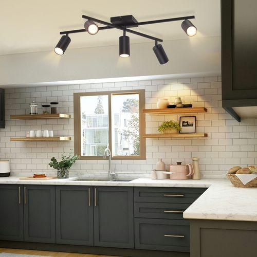 Spot De Plafond Noir, Plafonnier à 5 Lampes Gu10 Lampe De Salon Moderne Pour Cuisine