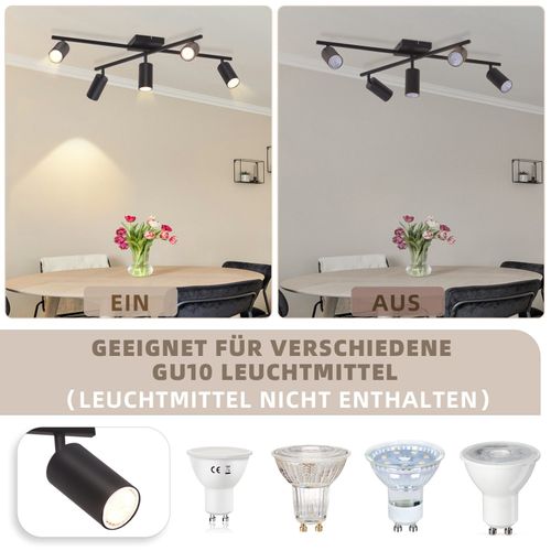 Spot De Plafond Noir, Plafonnier à 5 Lampes Gu10 Lampe De Salon Moderne Pour Cuisine