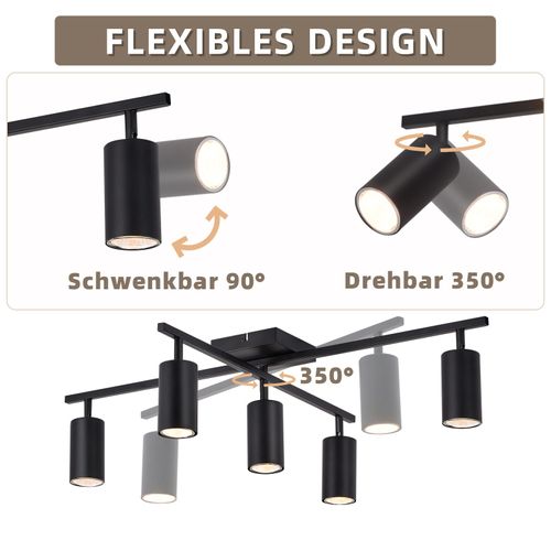Spot De Plafond Noir, Plafonnier à 5 Lampes Gu10 Lampe De Salon Moderne Pour Cuisine