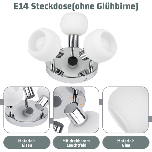 Spot De Plafond Blanc E14 3 Ampoules Abat-jour Intérieur En Verre Spot Orientable