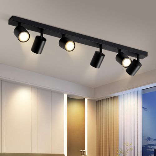 6 Spots De Plafond Noir LED Orientable à 350° Gu10 Pour Salon Chambre Cuisine, Sans Ampoule