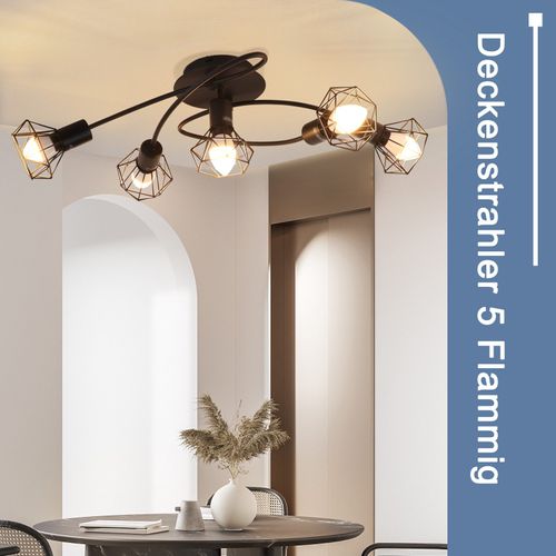 Plafonnier LED E14 Plafonnier Noir 5 Ampoules Industriel Orientable 350° Spot Rétro Vintage