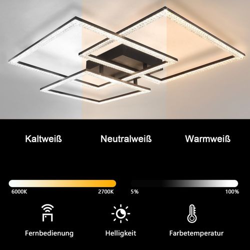 Plafonnier LED Noir 75cm Dimmable Lampe D'intérieur Design Cristal Moderne Avec Télécommande