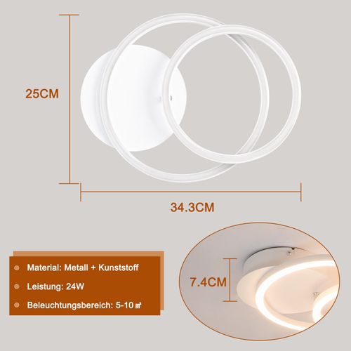 Plafonnier LED 2 Anneaux Blanc Pivotant Moderne Ronde Design 24w 3000k