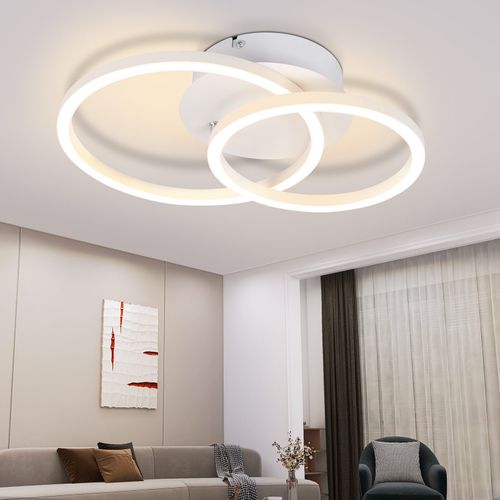 Plafonnier LED 2 Anneaux Blanc Pivotant Moderne Ronde Design 24w 3000k