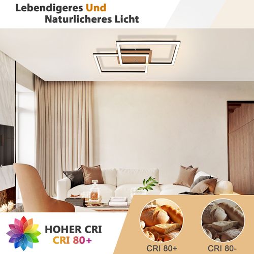 Plafonnier LED Moderne Plafonnier Bois 3000k Blanc Chaud Noir Rectangle Design 24w
