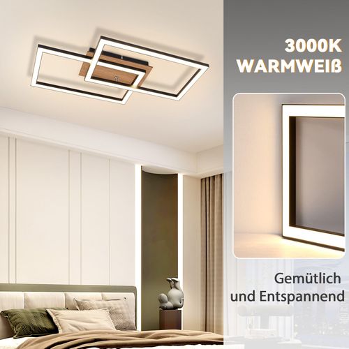Plafonnier LED Moderne Plafonnier Bois 3000k Blanc Chaud Noir Rectangle Design 24w
