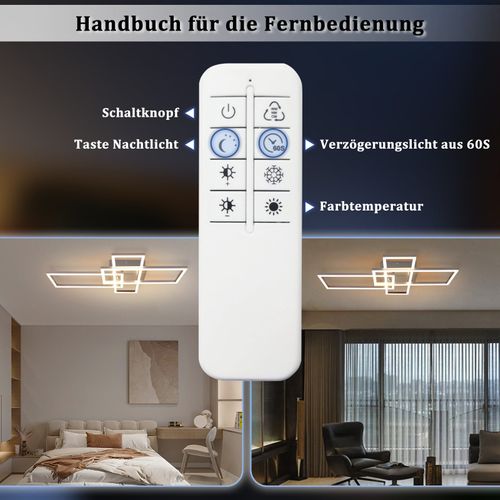 Plafonnier LED Chambre Argent Dimmable 64cm 36w Géométrique Salon Avec Télécommande