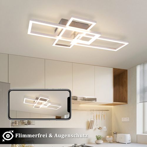Plafonnier LED Chambre Argent Dimmable 64cm 36w Géométrique Salon Avec Télécommande