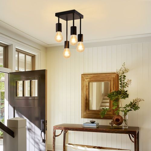 Plafonnier Plafonnier Noir Vintage E27 4 Ampoules Rétro Métal Sans Ampoules