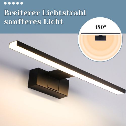 Applique LED Salle De Bain Lampe Miroir Ip44 Lampe Armoire Lumière 4000k Max.12w 60×5.1×12.8cm Noire