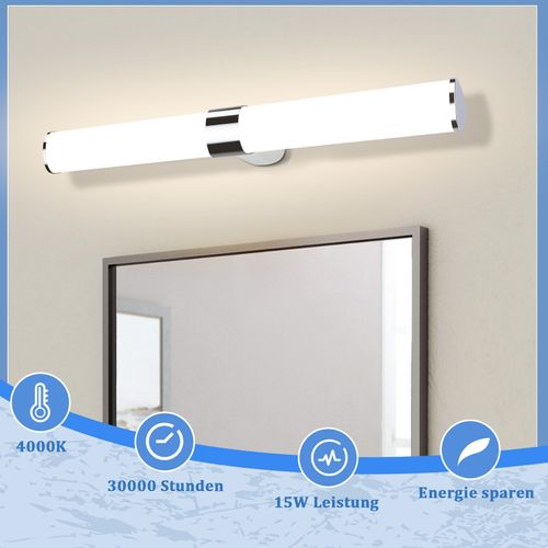 Applique Miroir LED 15w 60cm Chrome Etanche Ip44 Blanc Neutre 4000k Moderne