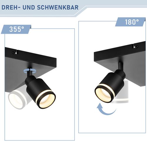Spots De Plafond Noir 4 Flammes Gu10 Orientable Intérieur Métal Orientable 355° Sans Ampoule
