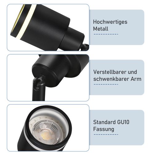 Spots De Plafond Noir 4 Flammes Gu10 Orientable Intérieur Métal Orientable 355° Sans Ampoule