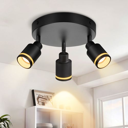 Spots De Plafond Noir 3 Flammes Gu10 Orientable Intérieur Métal Orientable 355°, Sans Ampoule