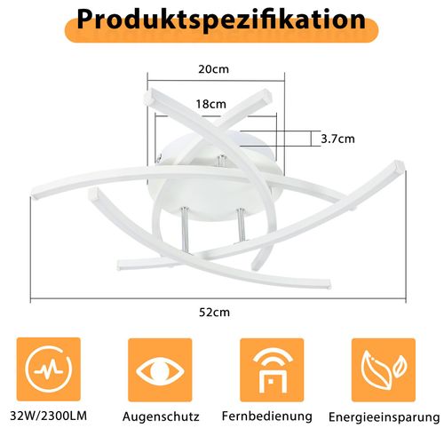 Plafonnier LED Chambre Dimmable 32w Moderne Blanc Métal Avec Télécommande
