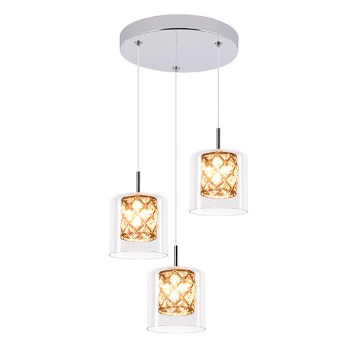 Lustre Moderne à 3 Lumières en Cristal et Verre, Suspension Élégante G9 pour Salon ou Salle à Manger