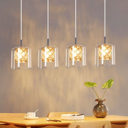 Suspension Design à 4 Lampes en Cristal - Lustre Bar Verre G9, Idéal pour Salle à Manger ou Comptoir