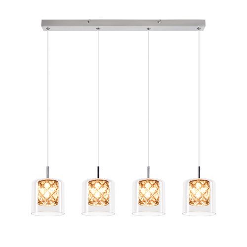 Suspension Design à 4 Lampes en Cristal - Lustre Bar Verre G9, Idéal pour Salle à Manger ou Comptoir