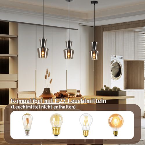 Lampe à Suspension Pour Table à Manger Vintage En Verre Gris Fumé E27 Pour Salon Ou Cuisine