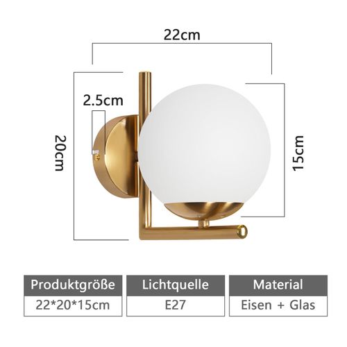 Applique Murale D'intérieur Moderne Dorée Abat-jour En Verre E27 Chambre Couloir
