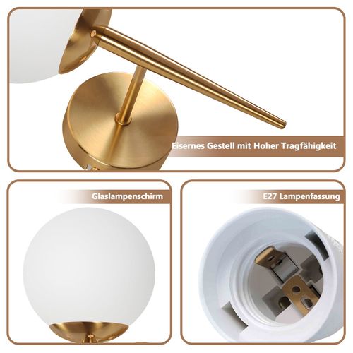 Applique Murale D'intérieur Moderne Dorée Abat-jour En Verre E27 Chambre Couloir