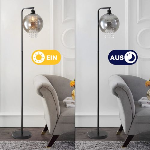 Lampadaire Intérieur 1 Flamme E27 Gris Fumé Lampadaire Grand Cristal Pour Bureau Canapé