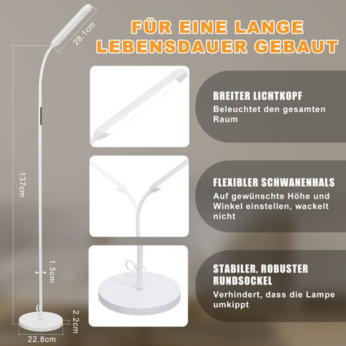 Lampadaire LED Salon Dimmable Blanc Lampadaire 11w 360° Flexible Canapé