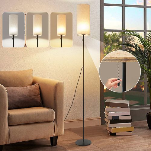 Lampadaire LED à Intensité Variable Rétro Abat-jour En Tissu Pour Salon Avec Interrupteur à Tirette
